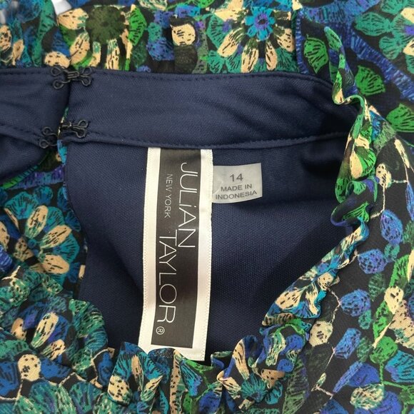 Julian Taylor Womens 14 Long Slee-Mock Neck Medallion Print Chiffon A Line Dress - Picture 3 of 16